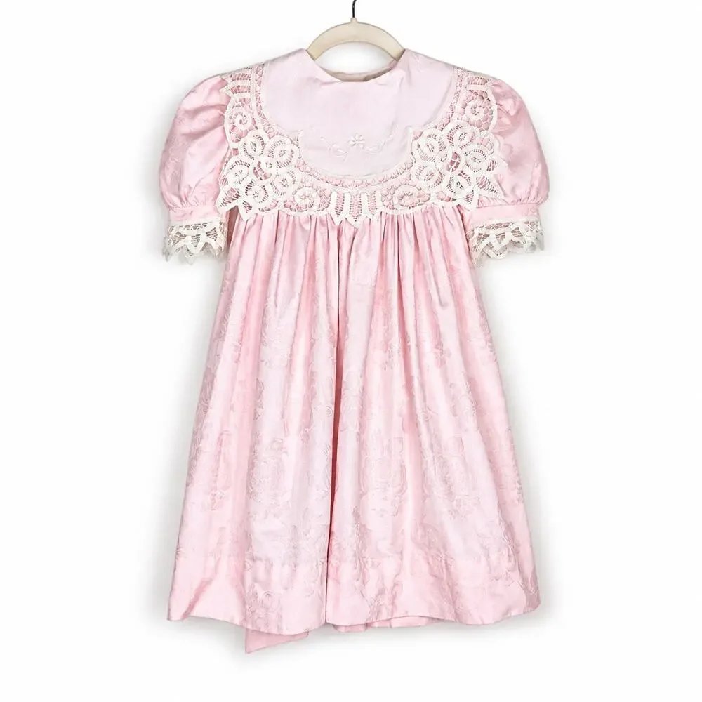 Loveable Inspirations Flower Girl Dress‎ Pink Lace Jacquard Rose Size 5 Cotton
